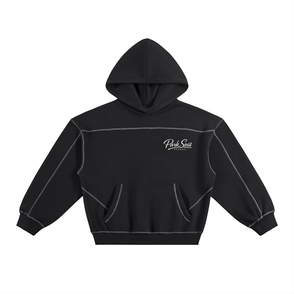 Contrast-Stitched Boxy Fleece Hoodie