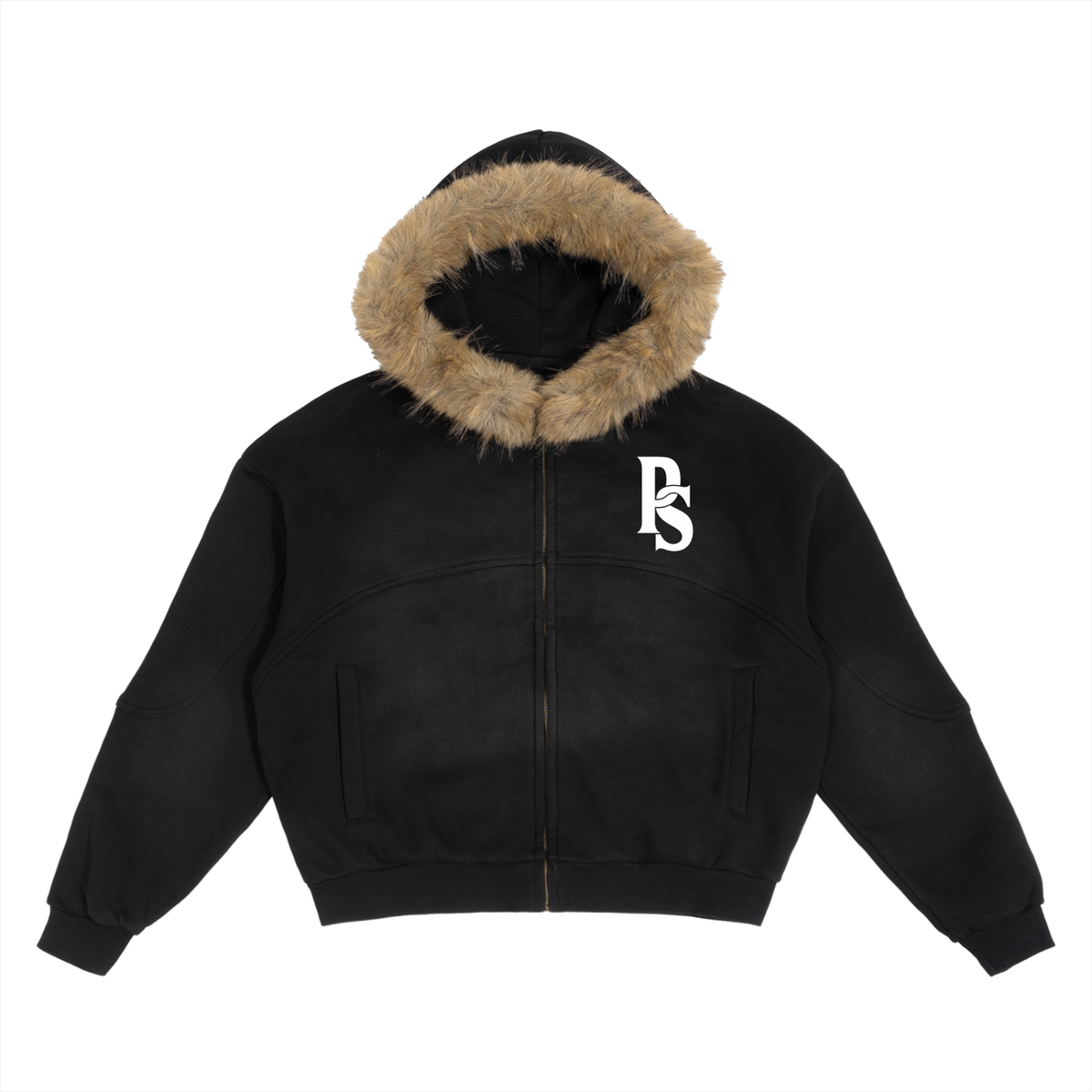 Sun Fade Boxy Detachable Fur Hoodie